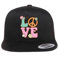 Peace Sign Love 60s 70s Costume Groovy Hippie Theme Party Flat Bill Trucker Hat