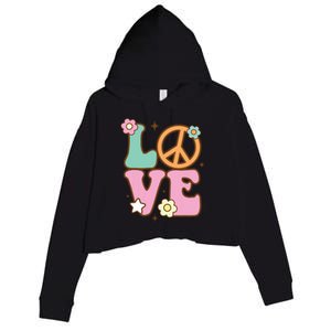 Peace Sign Love 60s 70s Costume Groovy Hippie Theme Party Crop Fleece Hoodie