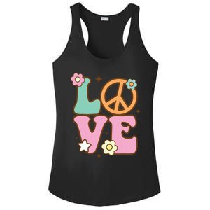 Peace Sign Love 60s 70s Costume Groovy Hippie Theme Party Ladies PosiCharge Competitor Racerback Tank