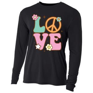 Peace Sign Love 60s 70s Costume Groovy Hippie Theme Party Cooling Performance Long Sleeve Crew