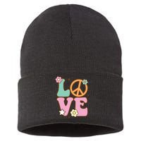 Peace Sign Love 60s 70s Costume Groovy Hippie Theme Party Sustainable Knit Beanie