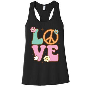 Peace Sign Love 60s 70s Costume Groovy Hippie Theme Party Women's Racerback Tank