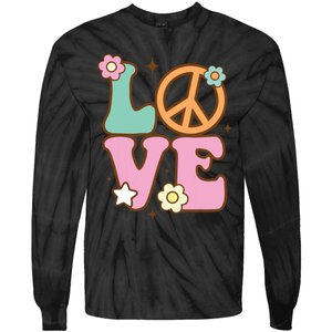 Peace Sign Love 60s 70s Costume Groovy Hippie Theme Party Tie-Dye Long Sleeve Shirt