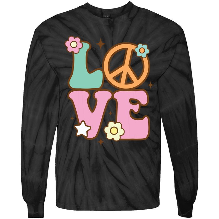 Peace Sign Love 60s 70s Costume Groovy Hippie Theme Party Tie-Dye Long Sleeve Shirt