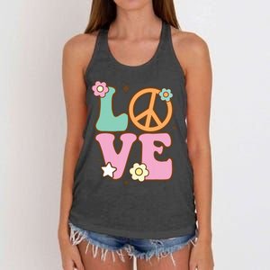 Peace Sign Love 60s 70s Costume Groovy Hippie Theme Party Women's Knotted Racerback Tank