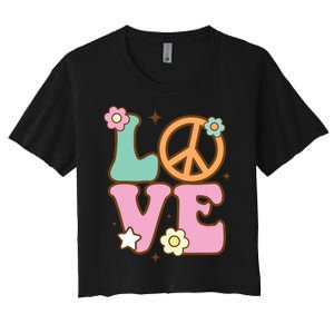 Peace Sign Love 60s 70s Costume Groovy Hippie Theme Party Women's Crop Top Tee