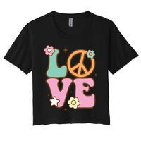 Peace Sign Love 60s 70s Costume Groovy Hippie Theme Party Women's Crop Top Tee