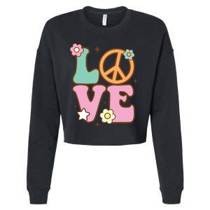 Peace Sign Love 60s 70s Costume Groovy Hippie Theme Party Cropped Pullover Crew