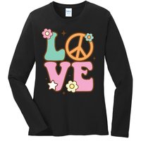 Peace Sign Love 60s 70s Costume Groovy Hippie Theme Party Ladies Long Sleeve Shirt