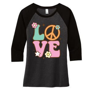 Peace Sign Love 60s 70s Costume Groovy Hippie Theme Party Women's Tri-Blend 3/4-Sleeve Raglan Shirt