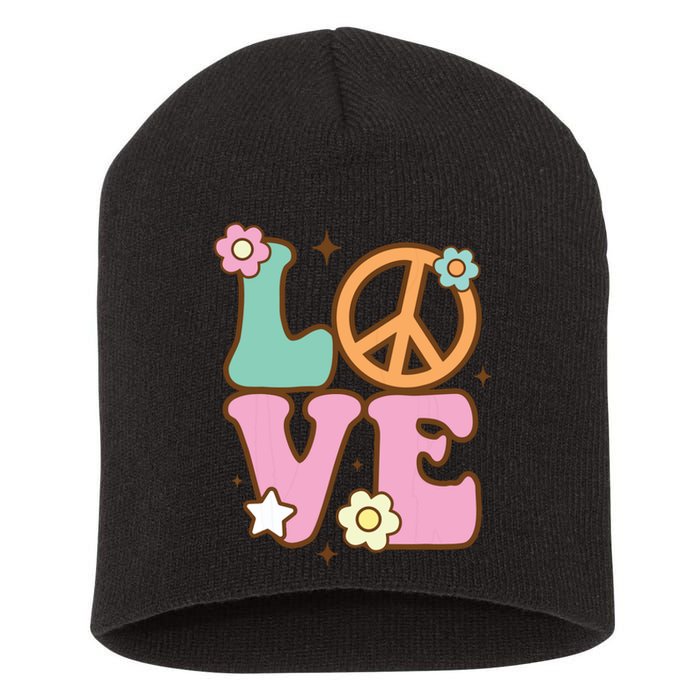 Peace Sign Love 60s 70s Costume Groovy Hippie Theme Party Short Acrylic Beanie