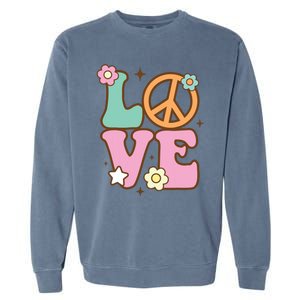 Peace Sign Love 60s 70s Costume Groovy Hippie Theme Party Garment-Dyed Sweatshirt