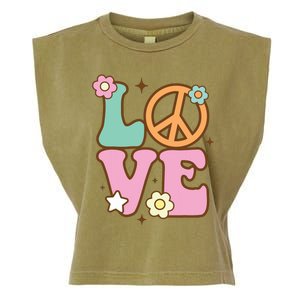 Peace Sign Love 60s 70s Costume Groovy Hippie Theme Party Garment-Dyed Women's Muscle Tee