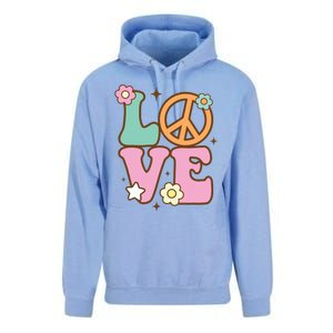 Peace Sign Love 60s 70s Costume Groovy Hippie Theme Party Unisex Surf Hoodie