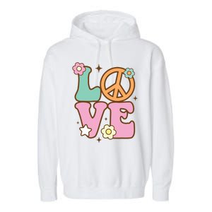 Peace Sign Love 60s 70s Costume Groovy Hippie Theme Party Garment-Dyed Fleece Hoodie