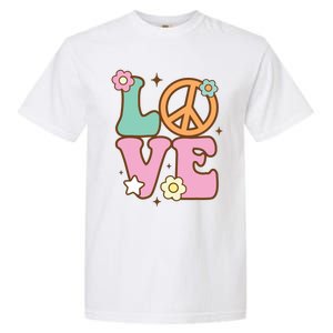 Peace Sign Love 60s 70s Costume Groovy Hippie Theme Party Garment-Dyed Heavyweight T-Shirt