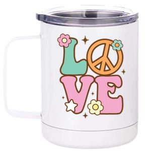 Peace Sign Love 60s 70s Costume Groovy Hippie Theme Party 12 oz Stainless Steel Tumbler Cup