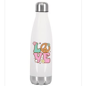 Peace Sign Love 60s 70s Costume Groovy Hippie Theme Party Stainless Steel Insulated Water Bottle