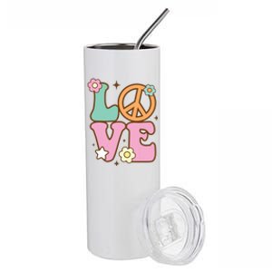 Peace Sign Love 60s 70s Costume Groovy Hippie Theme Party Stainless Steel Tumbler