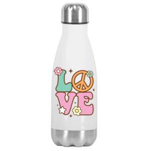 Peace Sign Love 60s 70s Costume Groovy Hippie Theme Party Stainless Steel Insulated Water Bottle