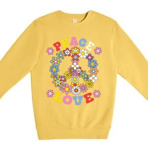 Peace Sign Love 60s 70s Hippie Costume Flowers Premium Crewneck Sweatshirt