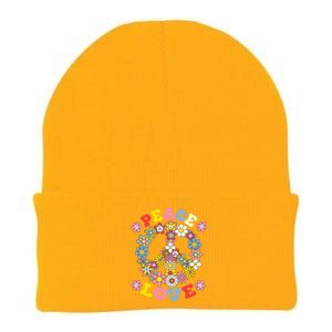 Peace Sign Love 60s 70s Hippie Costume Flowers Knit Cap Winter Beanie