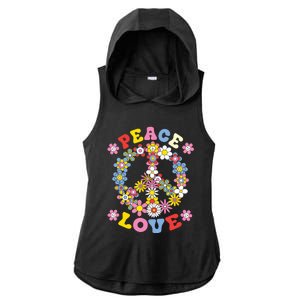 Peace Sign Love 60s 70s Hippie Costume Flowers Ladies PosiCharge Tri-Blend Wicking Draft Hoodie Tank