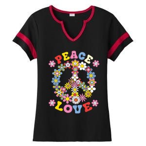 Peace Sign Love 60s 70s Hippie Costume Flowers Ladies Halftime Notch Neck Tee