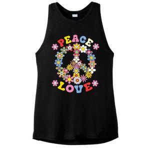 Peace Sign Love 60s 70s Hippie Costume Flowers Ladies PosiCharge Tri-Blend Wicking Tank