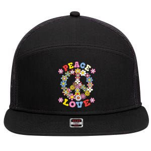 Peace Sign Love 60s 70s Hippie Costume Flowers 7 Panel Mesh Trucker Snapback Hat