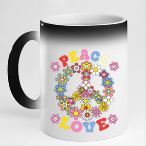 Peace Sign Love 60s 70s Hippie Costume Flowers 11oz Black Color Changing Mug