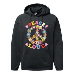 Peace Sign Love 60s 70s Hippie Costume Flowers Performance Fleece Hoodie