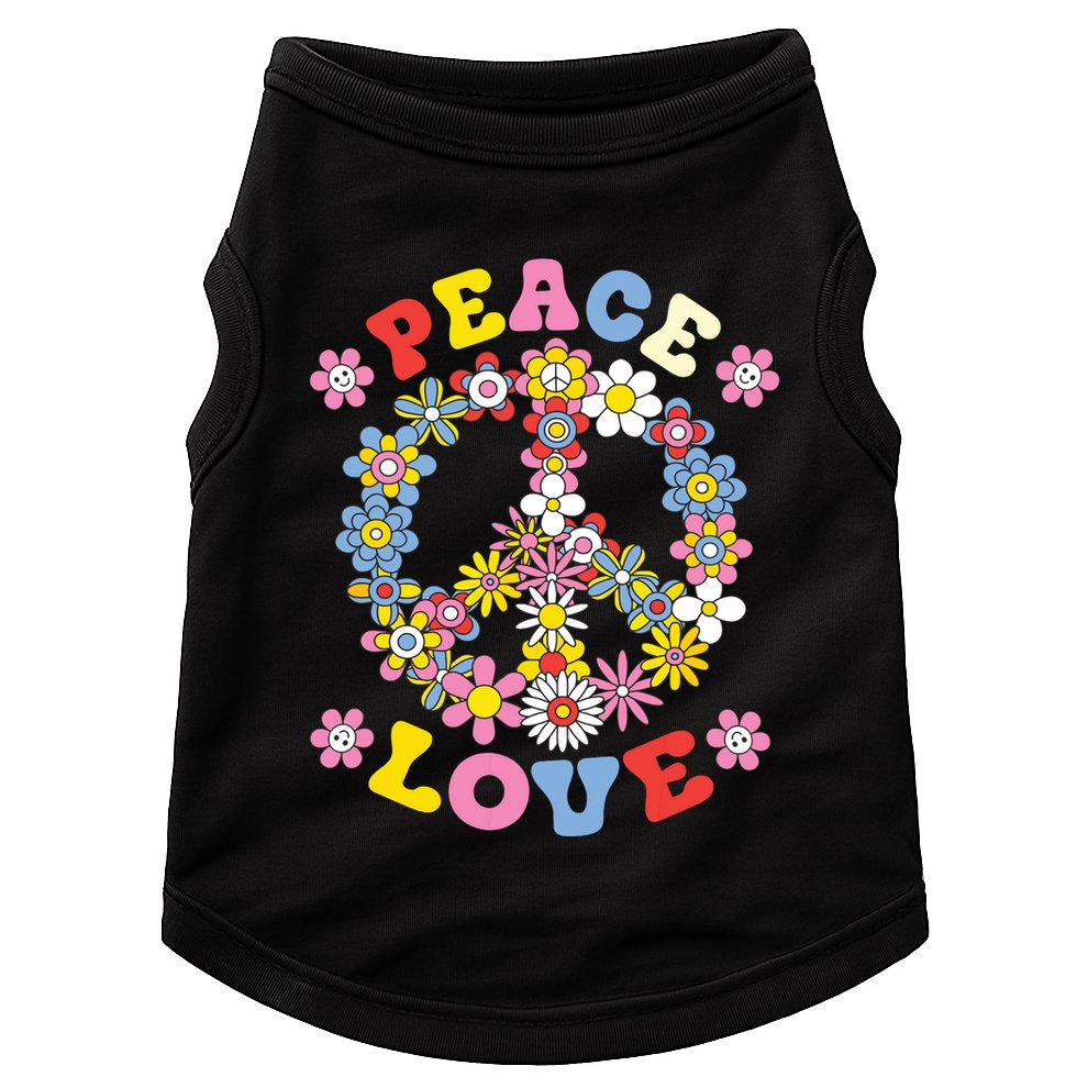 Peace Sign Love 60s 70s Hippie Costume Flowers Doggie Tank