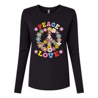 Peace Sign Love 60s 70s Hippie Costume Flowers Womens Cotton Relaxed Long Sleeve T-Shirt