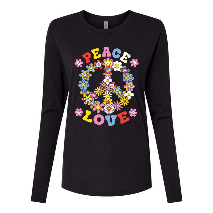 Peace Sign Love 60s 70s Hippie Costume Flowers Womens Cotton Relaxed Long Sleeve T-Shirt