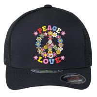 Peace Sign Love 60s 70s Hippie Costume Flowers Flexfit Unipanel Trucker Cap