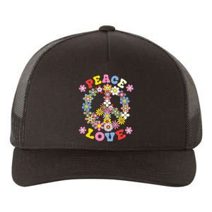 Peace Sign Love 60s 70s Hippie Costume Flowers Yupoong Adult 5-Panel Trucker Hat