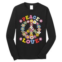 Peace Sign Love 60s 70s Hippie Costume Flowers Long Sleeve Shirt