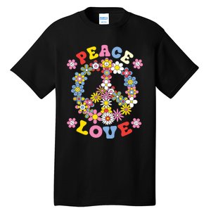 Peace Sign Love 60s 70s Hippie Costume Flowers Tall T-Shirt