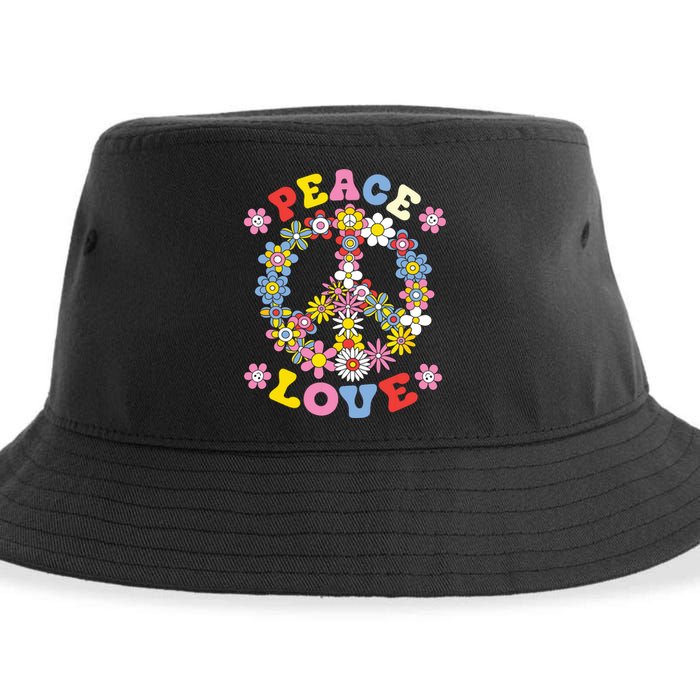 Peace Sign Love 60s 70s Hippie Costume Flowers Sustainable Bucket Hat