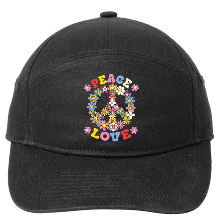 Peace Sign Love 60s 70s Hippie Costume Flowers 7-Panel Snapback Hat