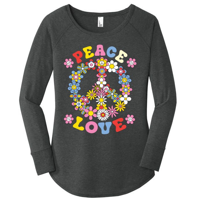 Peace Sign Love 60s 70s Hippie Costume Flowers Women's Perfect Tri Tunic Long Sleeve Shirt