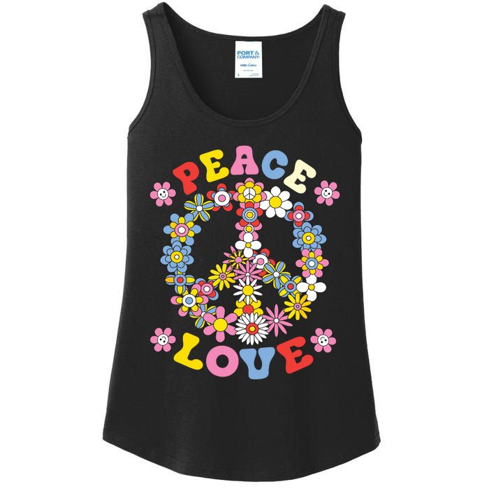 Peace Sign Love 60s 70s Hippie Costume Flowers Ladies Essential Tank