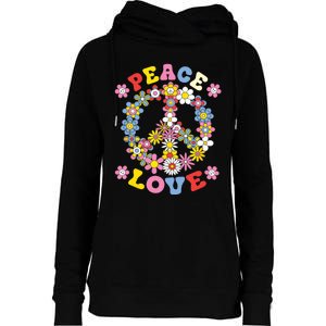 Peace Sign Love 60s 70s Hippie Costume Flowers Womens Funnel Neck Pullover Hood