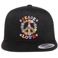 Peace Sign Love 60s 70s Hippie Costume Flowers Flat Bill Trucker Hat