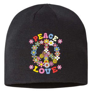 Peace Sign Love 60s 70s Hippie Costume Flowers Sustainable Beanie