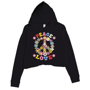 Peace Sign Love 60s 70s Hippie Costume Flowers Crop Fleece Hoodie