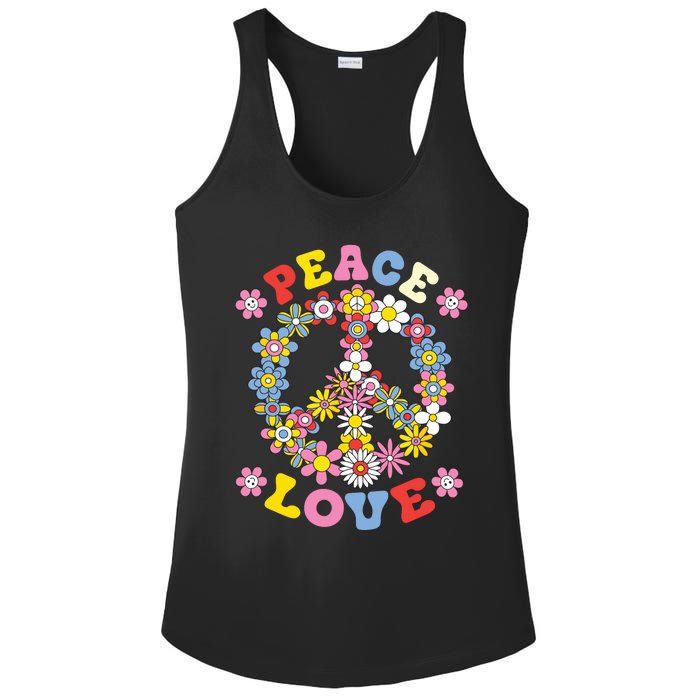 Peace Sign Love 60s 70s Hippie Costume Flowers Ladies PosiCharge Competitor Racerback Tank