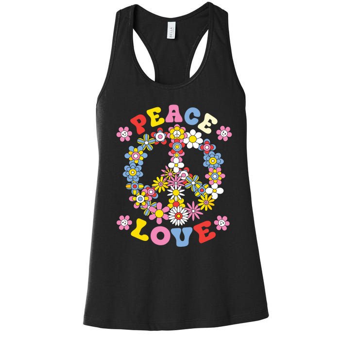 Peace Sign Love 60s 70s Hippie Costume Flowers Women's Racerback Tank