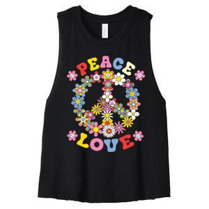 Peace Sign Love 60s 70s Hippie Costume Flowers Women's Racerback Cropped Tank